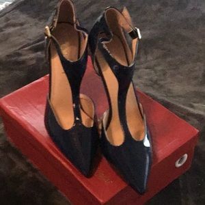 Blue Patent Leather T Strap Heels. Brand New